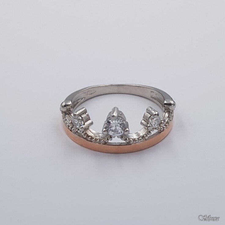 Sidabrinis žiedas su aukso detalėmis ir cirkoniais Z593; 16,5 mm 1 Sidabrinis žiedas su aukso detalėmis ir cirkoniais Z593; 16,5 mm 1