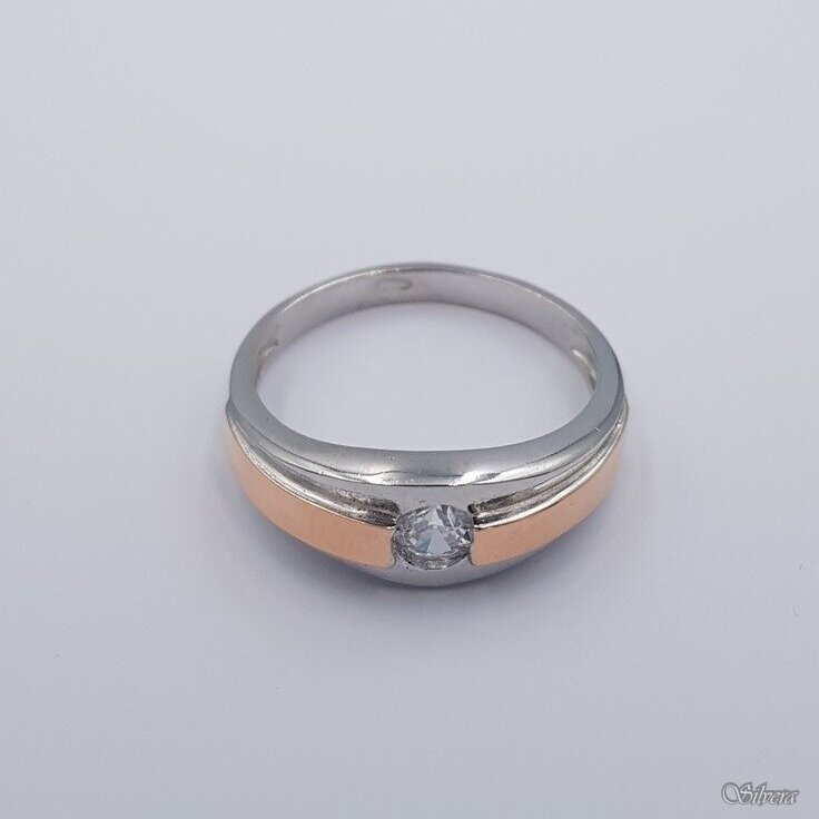 Sidabrinis žiedas su aukso detalėmis ir cirkoniu Z0097; 18,5 mm 1 Sidabrinis žiedas su aukso detalėmis ir cirkoniu Z0097; 18,5 mm 1