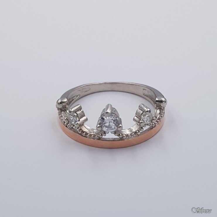 Sidabrinis žiedas su aukso detalėmis ir cirkoniais Z593; 17,5 mm 1 Sidabrinis žiedas su aukso detalėmis ir cirkoniais Z593; 17,5 mm 1