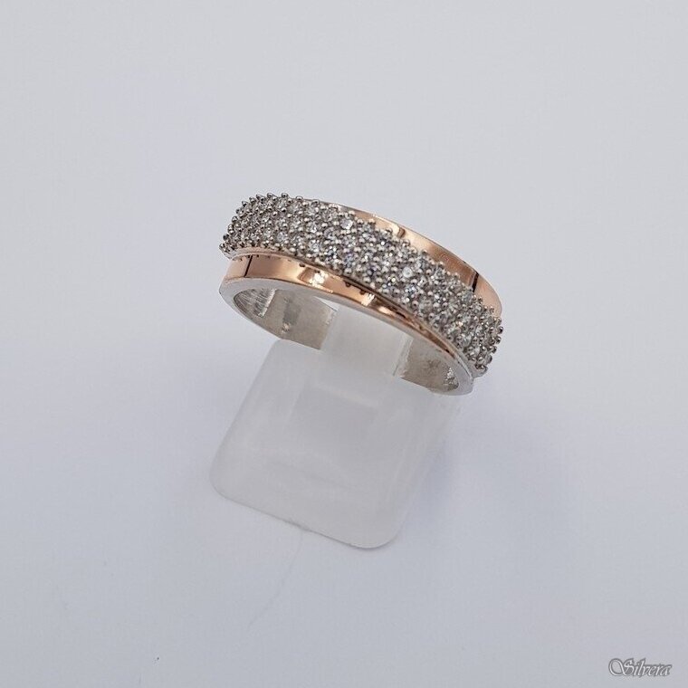 Sidabrinis žiedas su aukso detalėmis ir cirkoniais Z1939; 18 mm Sidabrinis žiedas su aukso detalėmis ir cirkoniais Z1939; 18 mm