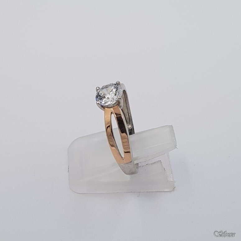 Sidabrinis žiedas su aukso detalėmis ir cirkoniu Z1190; 17 mm 1