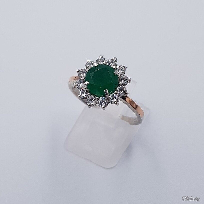 Sidabrinis žiedas su aukso detalėmis ir cirkoniais Z1744; 17 mm
