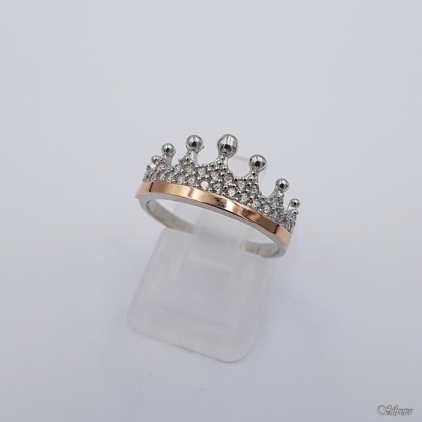 Sudraba gredzens ar zelta detaļām un cirkoniju Z423; 17 mm