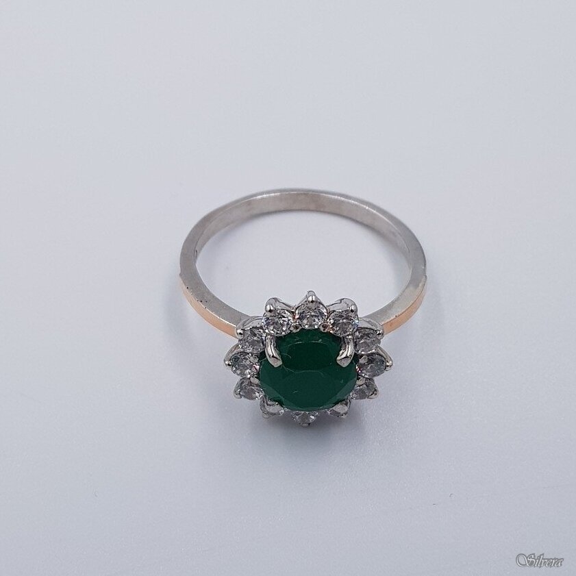 Sidabrinis žiedas su aukso detalėmis ir cirkoniais Z1744; 17 mm 1 Sidabrinis žiedas su aukso detalėmis ir cirkoniais Z1744; 17 mm 1