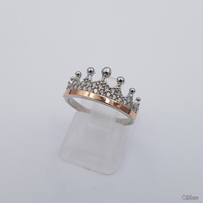 Sidabrinis žiedas su aukso detalėmis ir cirkoniais Z423; 19 mm